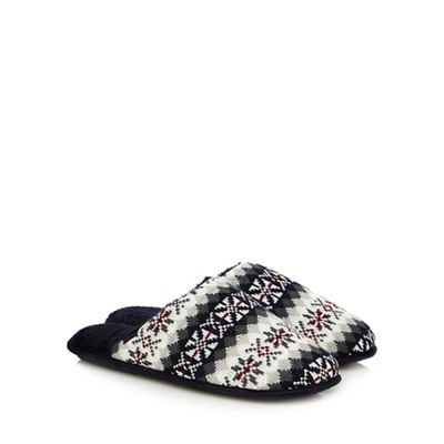 Navy Fair Isle-inspired mule slippers in a gift box